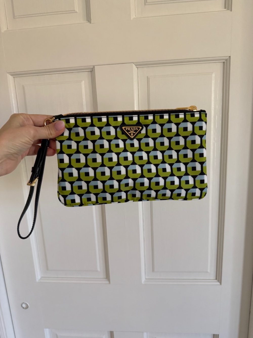 Prada Geometric Nylon Pouch - Lime Green/Black/Light Blue